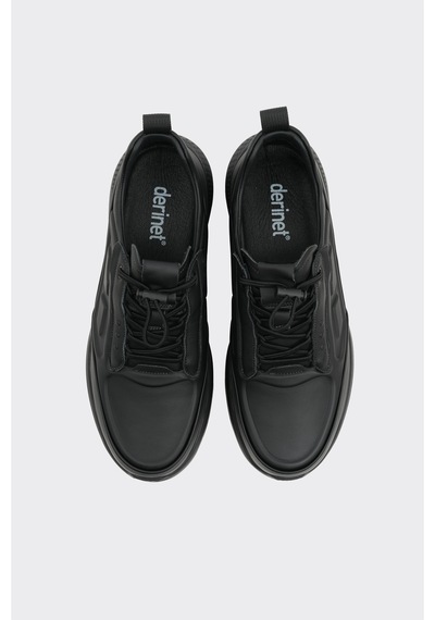 Derinet İthal Malzeme Lastik Bağcık Erkek Sneaker Siyah Siyah