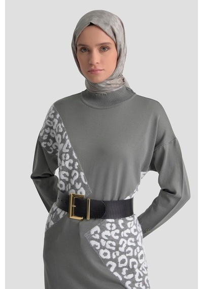 Armine Trend Leopar Desenli Triko Tunik Gri 25ytd4109 Gri