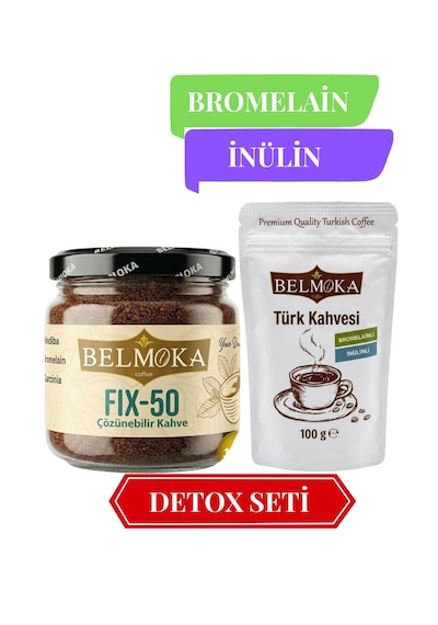 Detox Seti Fix-50 Hindiba Kahvesi 120 G - Bromelain Ve İnülin Katkılı Türk Kahvesi 100 G Çözünebilir