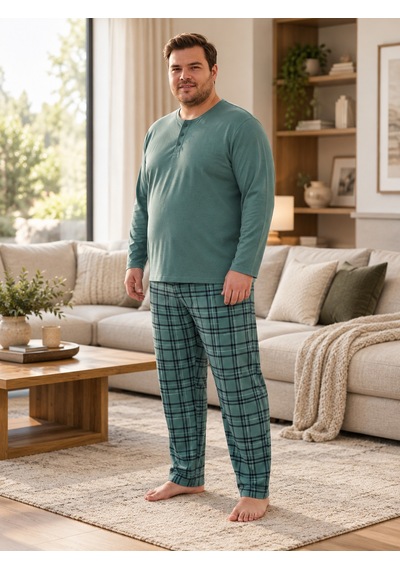 Seboteks İnterlok Kumaş Yakası Düğmeli Uzun Kollu Büyük Beden Erkek Pijama Takımı 8589 Yeşil Seboteks İnterlok Kumaş Yakası Düğmeli Uzun Kollu Büyük Beden Erkek Pijama Takımı 8589 Yeşil