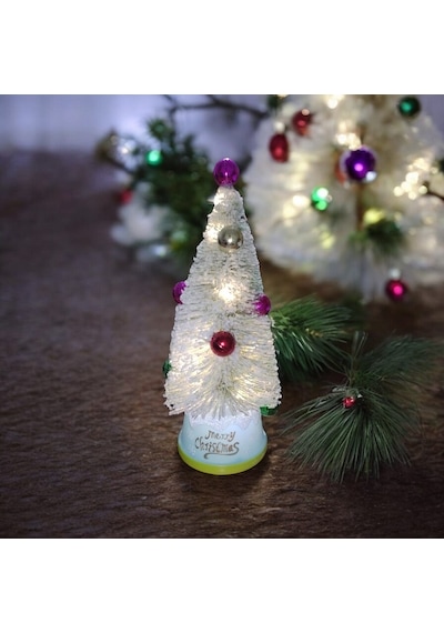 Vıp Deluxe Beyaz Karlı Yılbaşı Ağacı Süslü Renkli Cici Toplu Işıklı Noel Ağacı 24 Cm Gün Işığı Ledli