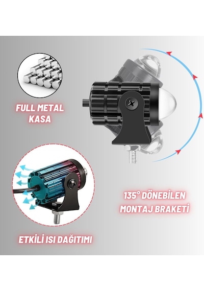 Motosiklet Scooter Mini Sis Farı Set Düğme Hediyeli Beyaz Sarı Mini Kasa 12v Led Işık