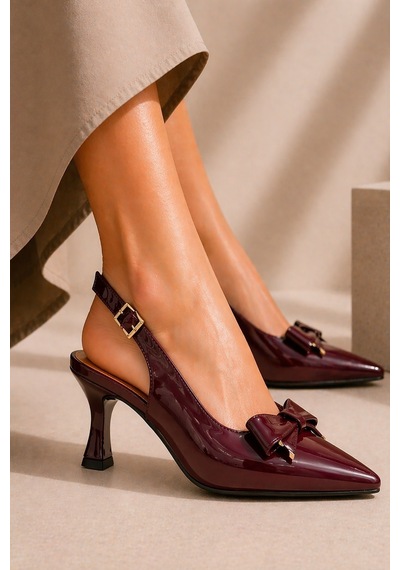Celira Bluefeet Bordo Fiyonklu Rugan 8 Cm Kadın Topuklu Ayakkabı