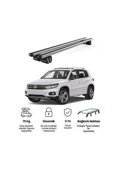 Pençe Volkswagen Tiguan Ara Atkı 2016 Ve Sonrası Uyumlu Gri Ara Atkı Port Bagaj Tavan Barı