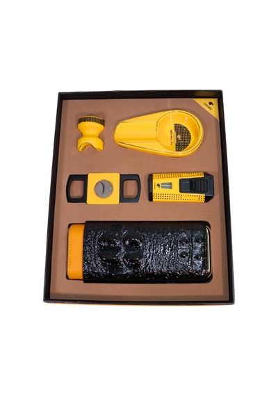 Cohiba Çift Torch Pürmüz Çakmak Kılıf Küllük Kesici Sehpa Sarı Beşli Puro Seti Tr10030