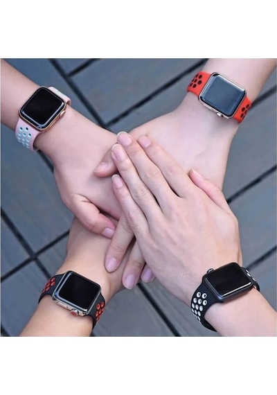 Wozlo Apple Uyumlu  Watch 1, 2, 3, 4, 5, 6, 7, 8, Se Nike Serisi Kordon S-m 42/44/45mm - Beyaz Siyah