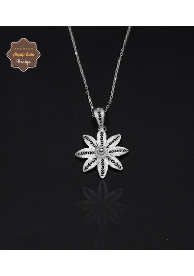 Çiçek Model 925 Ayar Saf Gümüş Telkari Kadın Kolye 201024646 Gümüş