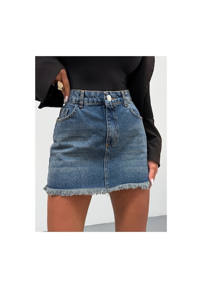 Kene Jeans Etek Ucu Püskül Mini Kahve Tint Kot/denim Etek Kahverengi