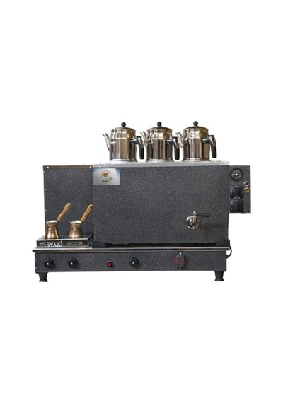3 Demlikli Çay Ocağı Gümüş Gri Boyalı Çay Kazanı Elektrik + Tüplü