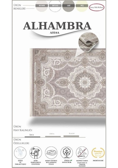 Saray Halı Alhambra Ah14a 120 Tarak Lüks Klasik Salon Halısı Özel Taban Dokulu Gri - Kemik