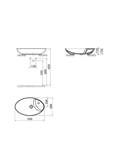 Creavit Petra Oval Asimetrik Tezgah Üzeri Lavabo 65 CM Beyaz Pr065-00Cb00E-0000