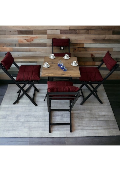 Modern Style Home Minderli Balkon Bahçe Mutfak Bistro Set Katlanır 4+1 Masa-sandalye Bordo Modern Style Home Minderli Balkon Bahçe Mutfak Bistro Set Katlanır 4+1 Masa-sandalye Bordo