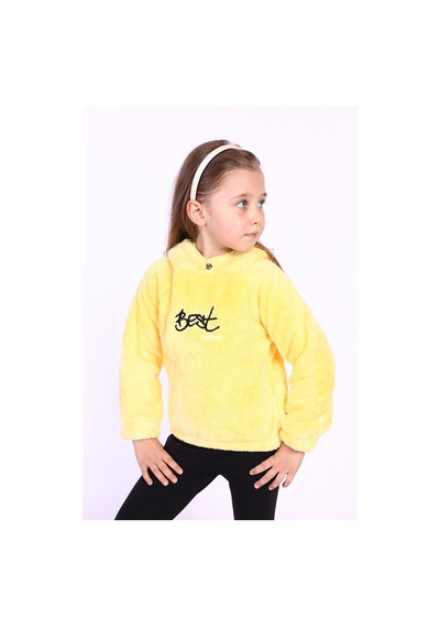 Toontoy Kız Çocuk Nakışlı Peluş Sweatshirt Sarı