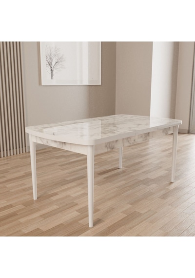 Merona Beyaz Mermer 80x132 Mdf Ahşap Ayaklı Açılır Mutfak Masası, Yemek Masası, Salon Masası Beyaz Mermer Merona Beyaz Mermer 80x132 Mdf Ahşap Ayaklı Açılır Mutfak Masası, Yemek Masası, Salon Masası Beyaz Mermer