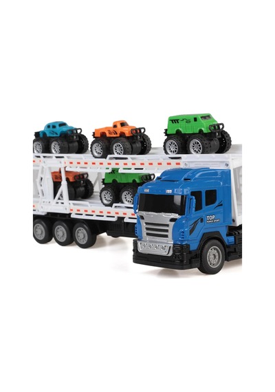 Oyuncak Uzaktan Kumandalı Araba Taşıyan Tır 35 Cm - 6 Adet Mini Arabalı Set 1:32 Ölçek Mavi