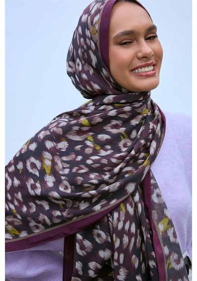 Silk Home Eco Viscose Leopar Desen Şal 6001 Mürdüm-siyah-vizon