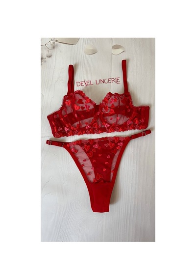 Desel Kırmızı Kalp Desenli Tül Bralet Takım Kırmızı - 563826918 Kırmızı