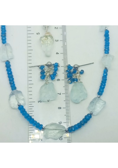 2821 Ham Topaz Apatit El Yapımı Çelik Aparatlı Küpe Buz Mavisi