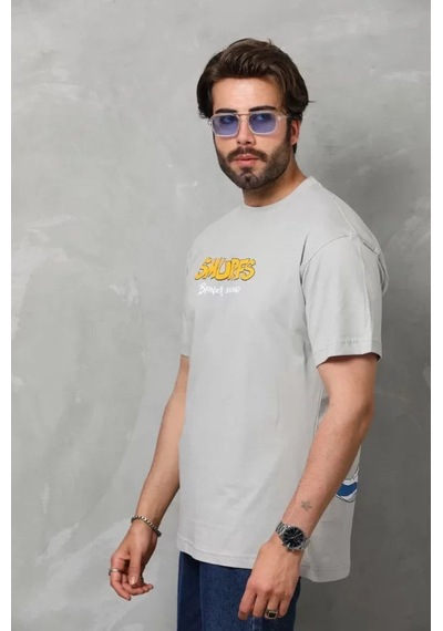 Yake Store Unisex Basic Bisiklet Yaka Oversize T-shirt - Gri - Gri