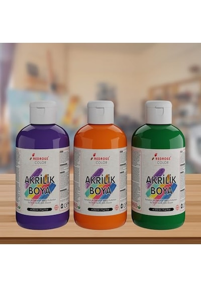 Yeşil-mor-turuncu Akrilik Boya 3'lü Set 3x250gr 0,15 L