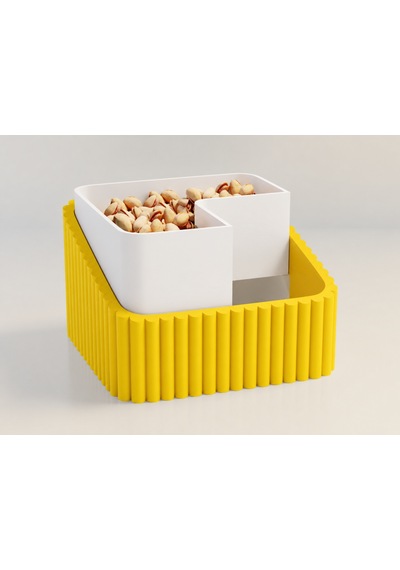 3d Baskı Fıstık Kasesi - Çift Hazneli Kabuk Ayırıcı Sunum Kasesi - Sarı Beyaz