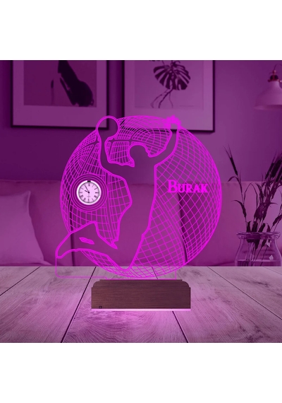Luvivia Basketbol Basket Topu Kişiye Özel Metal Saatli 3d Lamba - Masa Gece Lambası Şeffaf