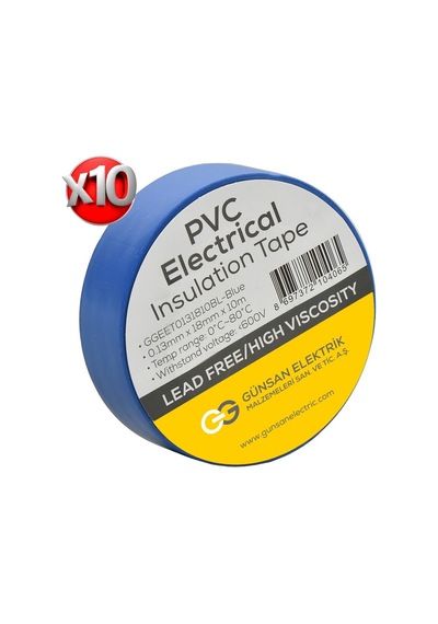 Mavi Elektrik İzolasyon Bandı - 10 Adet 0,13 Mm Kalınlık 18 Mm Genişlik