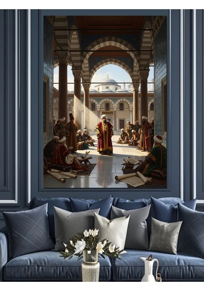 Osmanlı Camii Avlusu Ve Cemaat Dekoratif Kanvas - Mdf Ahşap Tablo