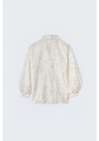 Sateen Nakış Detaylı Transparan Gömlek - Ekru-137499
