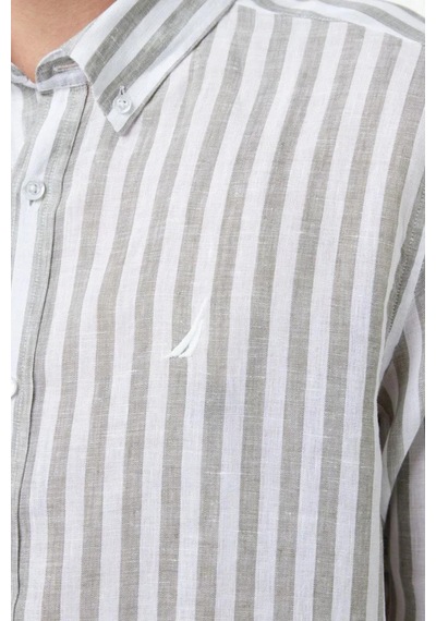 Nautica Erkek Yeşil Regular Fit Çizgili Keten Gömlek-15326