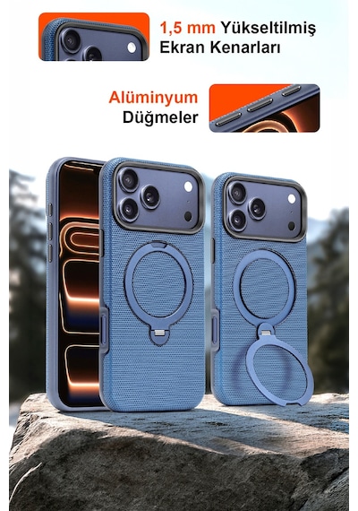 Fulltech Ftpc10 İphone 17 Pro Uyumlu Turuncu Magsafe Kılıf 360 Döner Metal Halkalı Standlı Manyetik