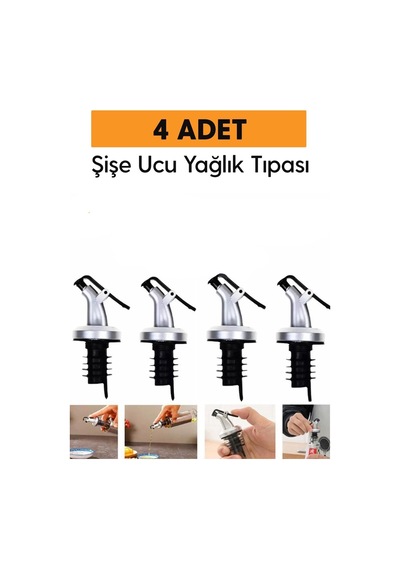 4 Adet Yağ Tıpası Yağdanlık Şişe Ucu Yağlık Sirkelik Sosluk Başlığı Damlatmaz Siyah Diğer