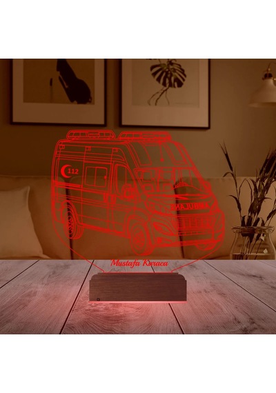 Luvivia Ambulans Paramedik Hediye Kişiye Özel 3d Lamba - Masa Gece Lambası Şeffaf