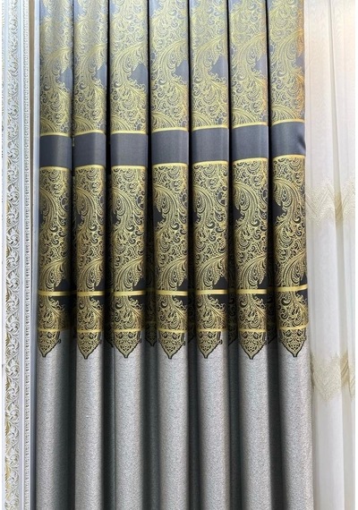 Nivemeshome Milas Gri-gold 671539 1/3 Sık Pileli Fon Perde Apm Gri-gold