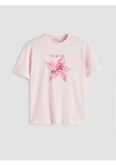Lcw Comfort Pembe Çiçek Baskılı %100 Pamuklu Kadın Tişört