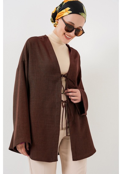 Bigdart Keten Tesettür Kimono 5968 - Kahverengi