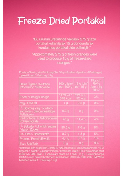 Freeze Dried Portakal Kova Dondurularak Kurutulmuş Portakal Diğer