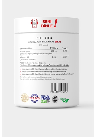 Chelatex Magnezyum Bisglisinat Şelat 60 Tablet