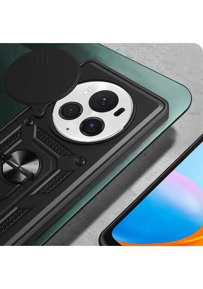 Goocamp Honor Magic 6 Pro Uyumlu Kılıf Magnetik Standlı Kamera Korumalı Sürgülü Vega Siyah