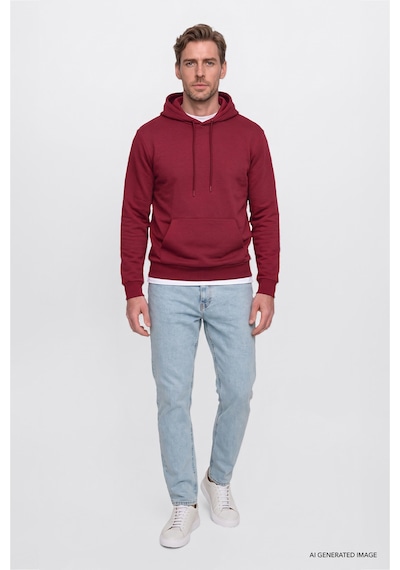 AC&Co / Altınyıldız Classics Standart Fit Normal Kesim Kapüşonlu Kanguru Cepli Pamuklu Erkek Sweatshirt Bordo