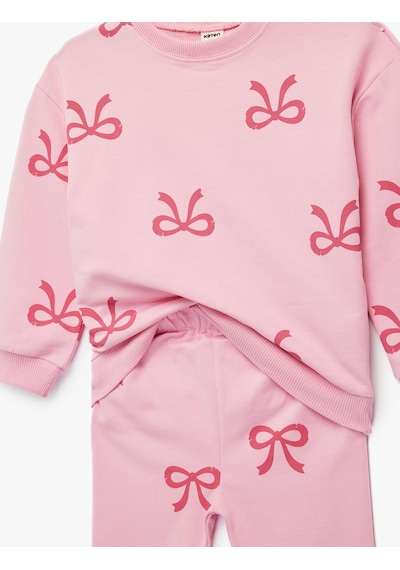 Koton Uzun Kollu Bisiklet Yaka Pamuklu Fiyonk Baskılı Sweatshirt Ve Tayt Seti - 2'li Takım Pembe Desenli 6smg10103ak Pembe Koton Uzun Kollu Bisiklet Yaka Pamuklu Fiyonk Baskılı Sweatshirt Ve Tayt Seti - 2'li Takım Pembe Desenli 6smg10103ak Pembe