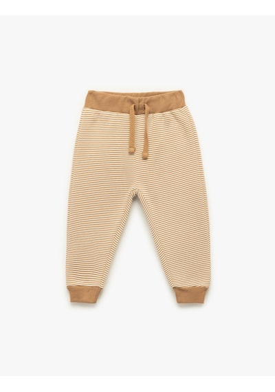Koton Beli Bağlamalı Şardonlu Çizgili Jogger Eşofman Altı Kahverengi Çizgili 7wmb40014tk