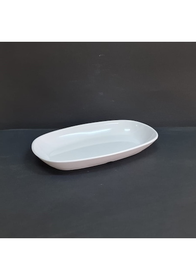 6 Adet Kırılmaz Melamin Oval Kayık Tabak 24x14 Cm - Beyaz Beyaz