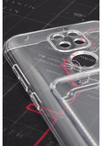 Xiaomi Redmi Note 9 Uyumlu Kredi Kartlıklı Şeffaf Kılıf Kamera Korumalı