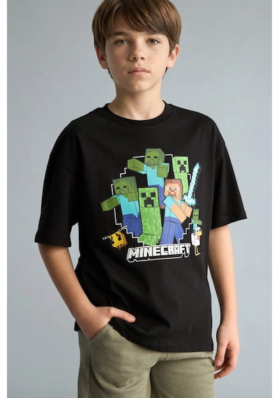 Defacto Minecraft Oversıze Bisiklet Yaka Kısa Kollu Tişört Erkek Çocuk H3512a826smbk81 Siyah-bk81