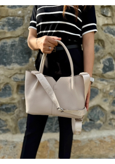 Just Polo Kadın Orijinal Just Polo Yumuşak Deri Ayarlanabilir Askılı Lüks El Ve Omuz Çantası Shoulder Bag Ekru