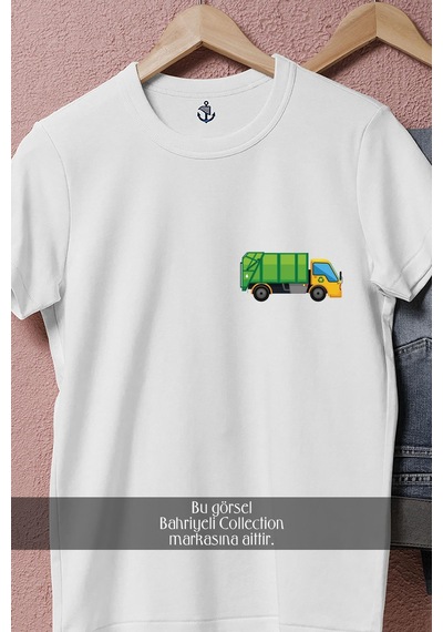 Bahriyeli Collection Oversize Geri Dönüşüm Kamyonu Cep Tasarımlı Unisex T-shirt Beyaz