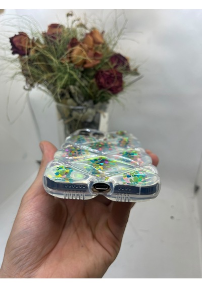 Apple Uyumlu iPhone 15 Pro Max Hologram Puffer Kılıf Renkli Kalpler