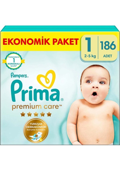 Prima Bebek Bezi Premium Care 1 Numara 186 Adet Yenidoğan