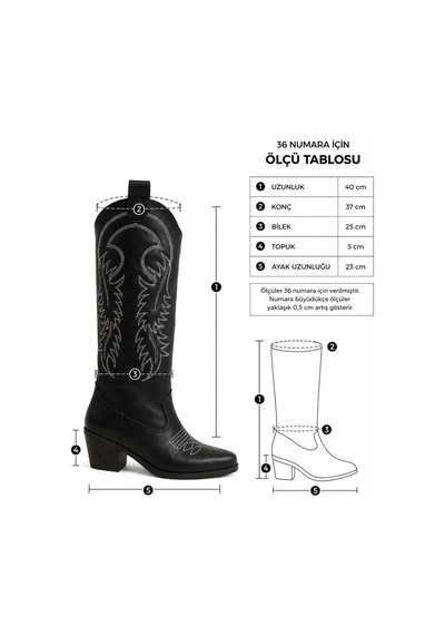 Preshley Kadın Jasire Siyah Nakışlı Western Kovboy Çizme
